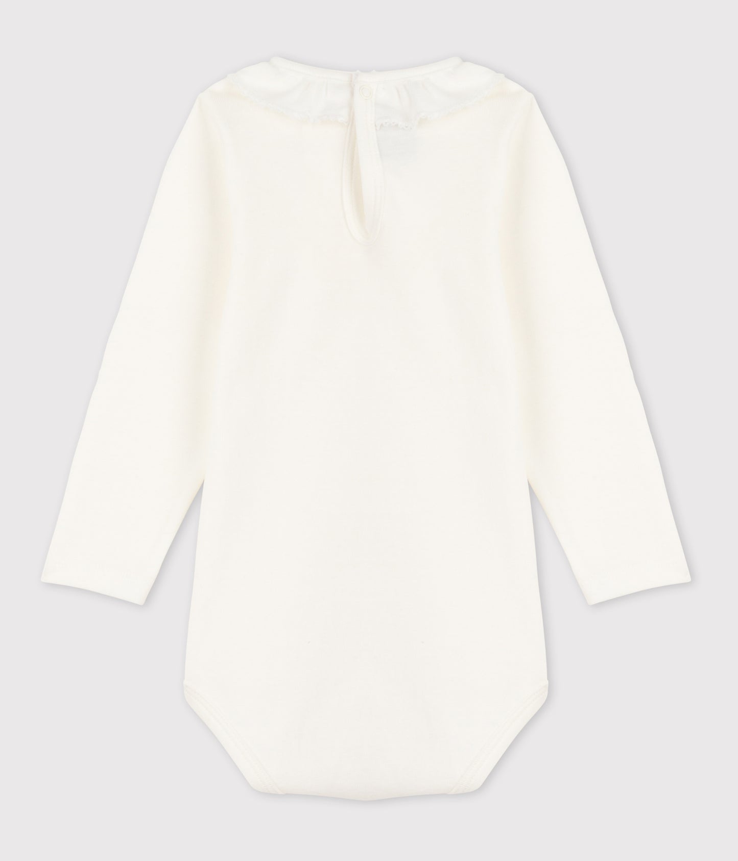 Langærmet body i hvid med flæsekrave