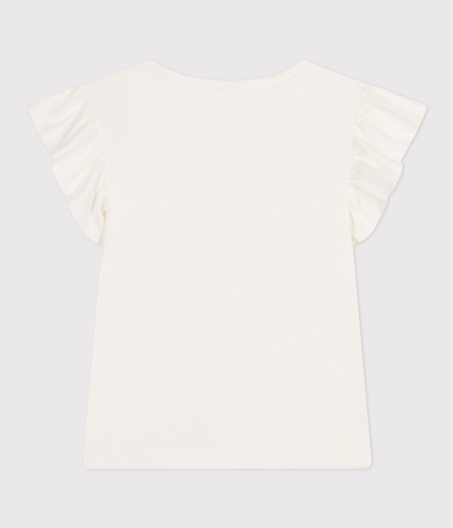 T-shirt i ensfarvet med flæseærme til piger - hvid