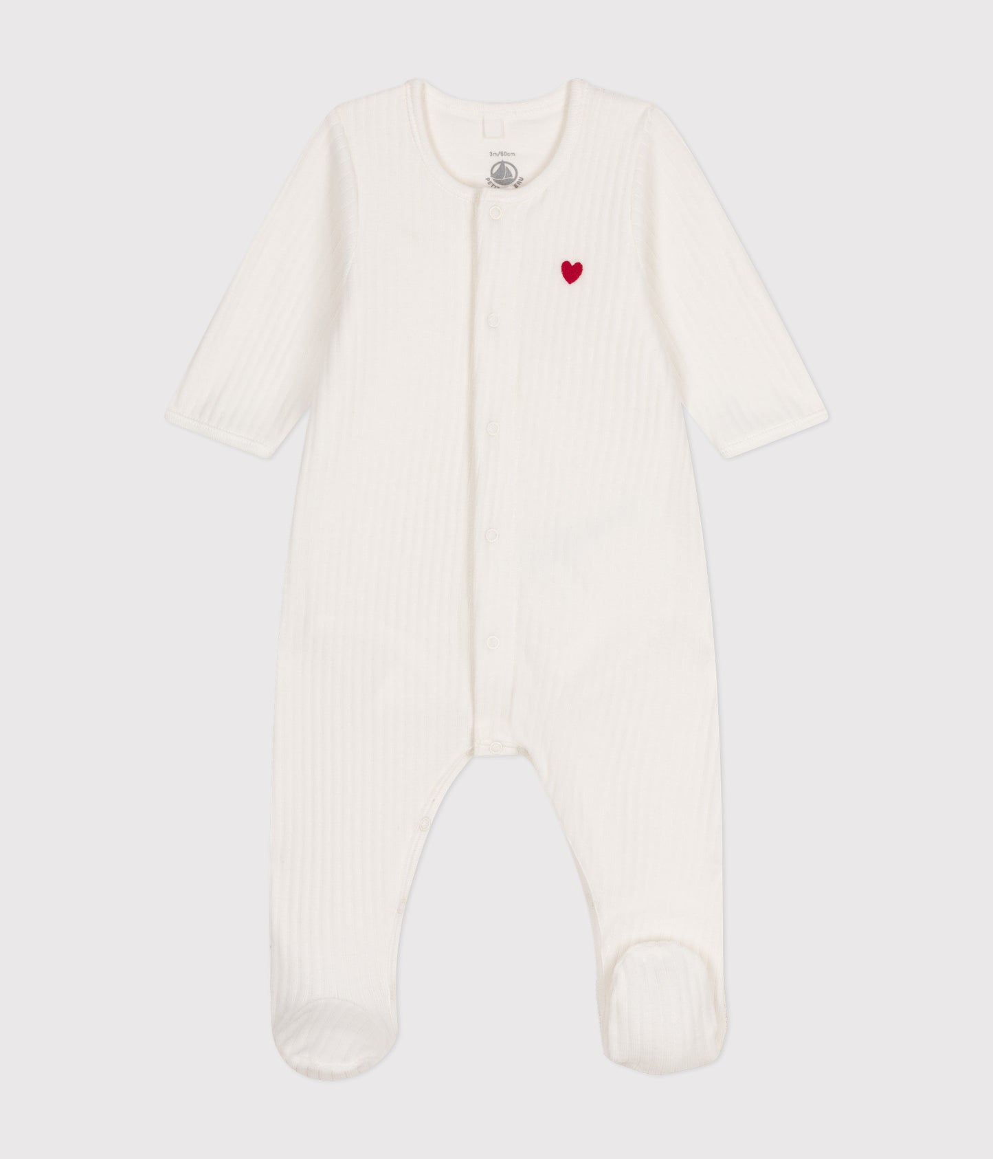 Sparkedragt i velour til baby hvid med broderet hjerte