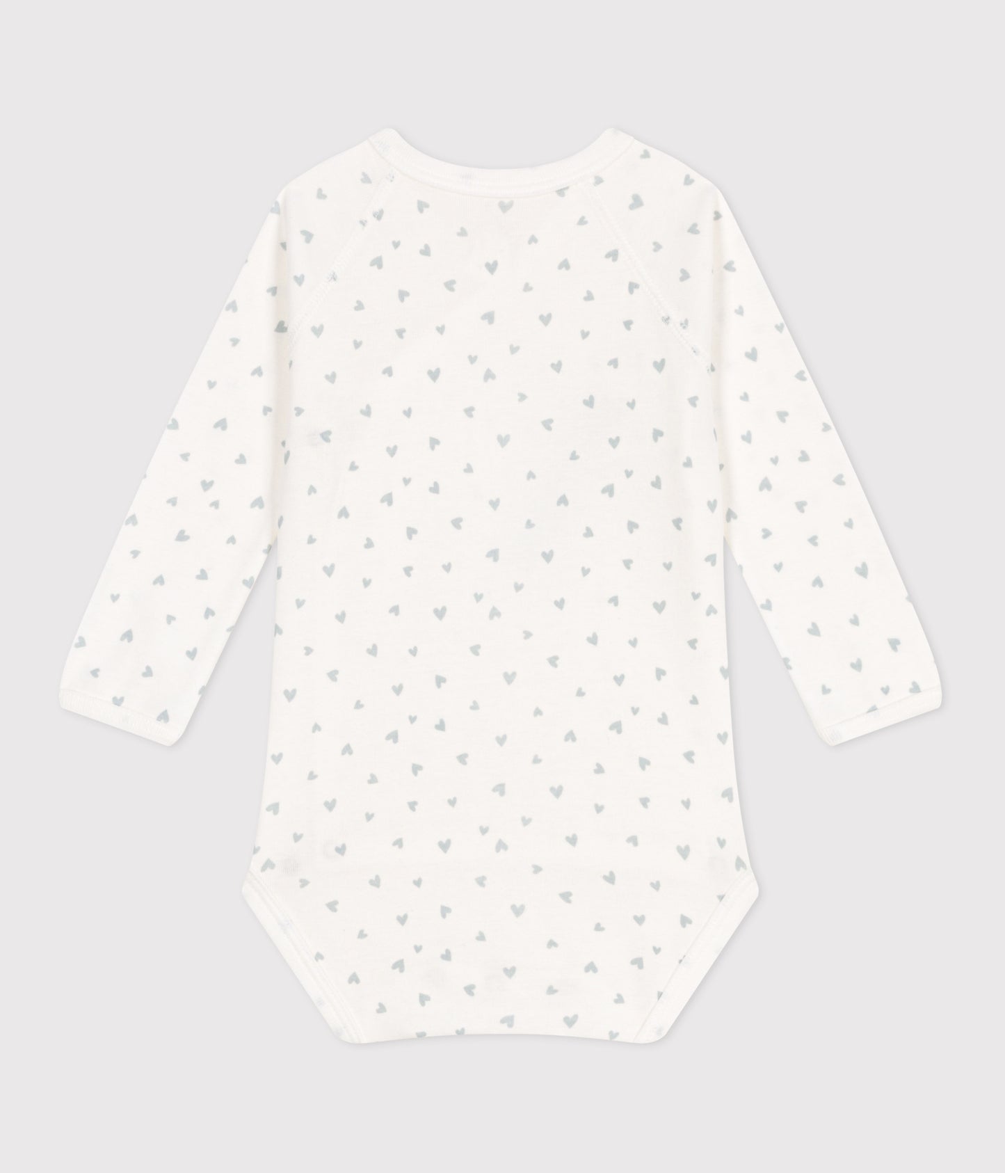 Langærmede body med krydslukning med små blågrå hjerter