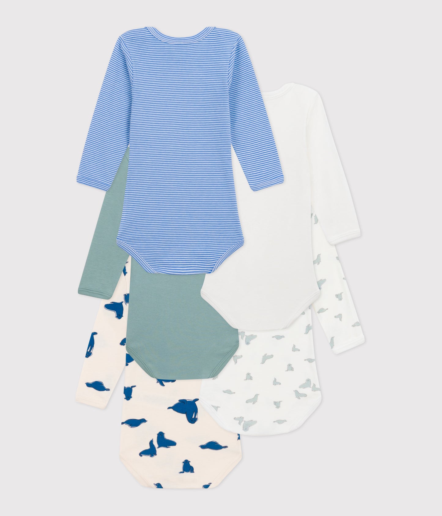 5-pak langæmede body - ensfarvet, sæler og striber