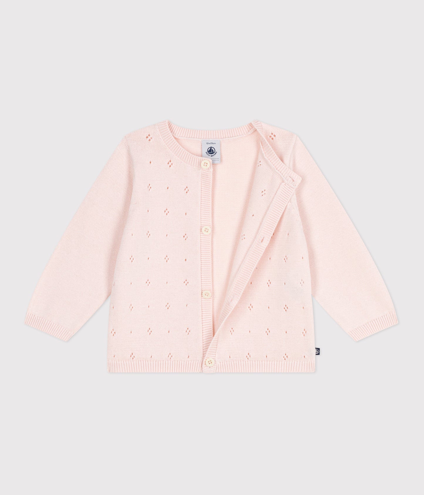 Bomuldscardigan med hulmønster til baby - lyserød