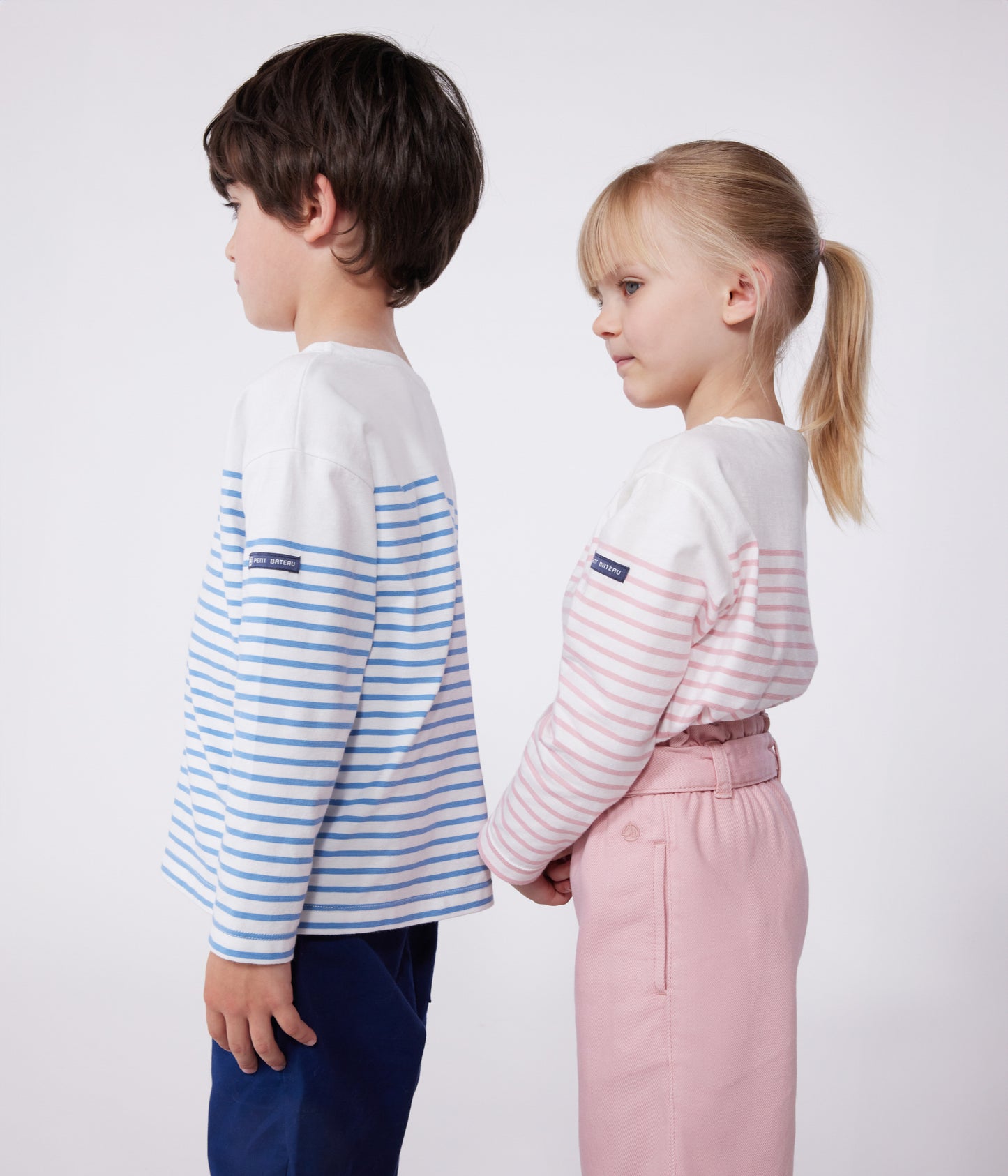 Langærmet T-shirt i bomuld til børn - lyseblå striber
