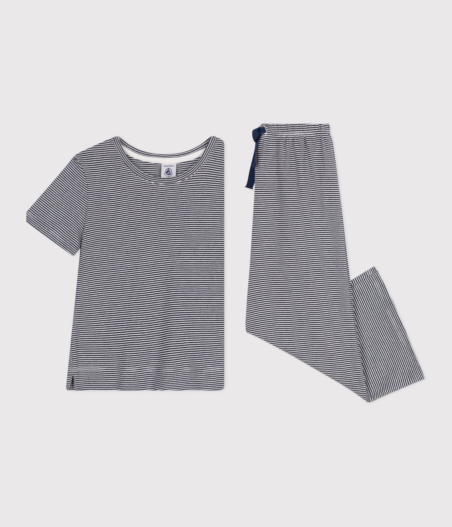 Pyjamas i bomuld til piger med korte ærmer og brede stribede bukseben