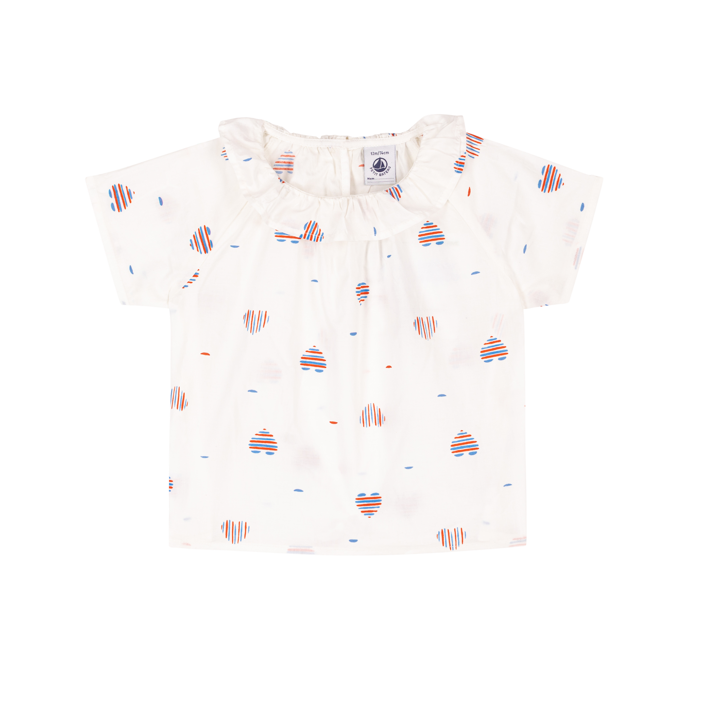 Kortærmet bluse til baby med stribet hjerteprint