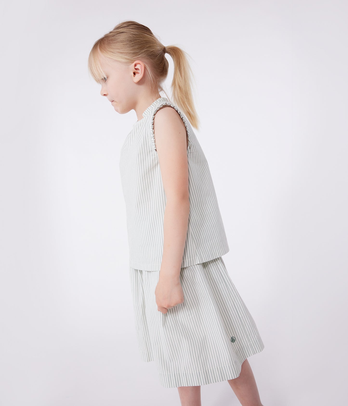 Bomuldsnederdel til børn - grønne striber