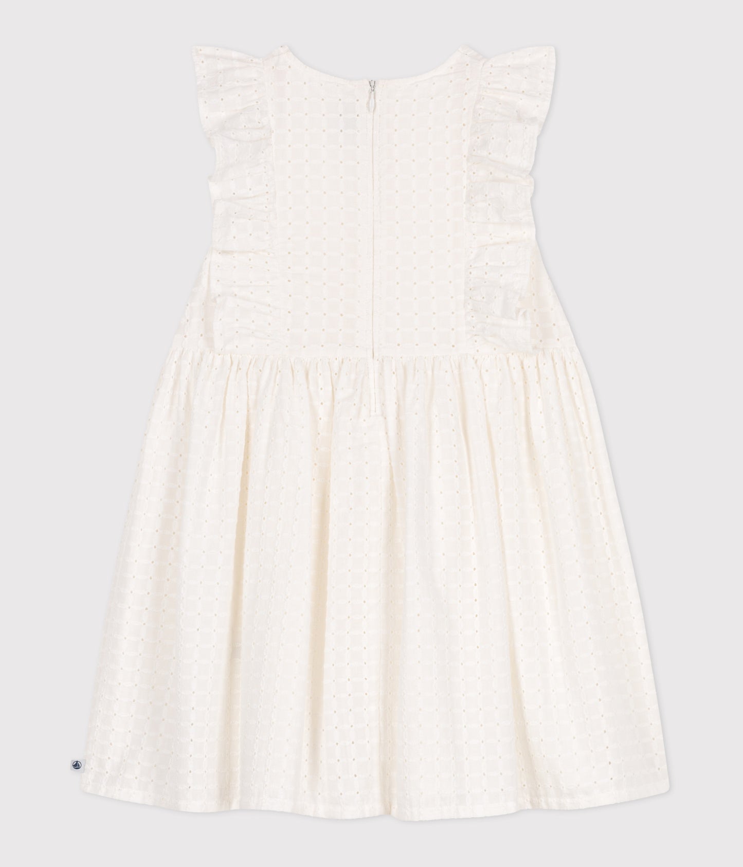 Ærmeløs bomuldskjole til børn i hvidt broderie anglaise