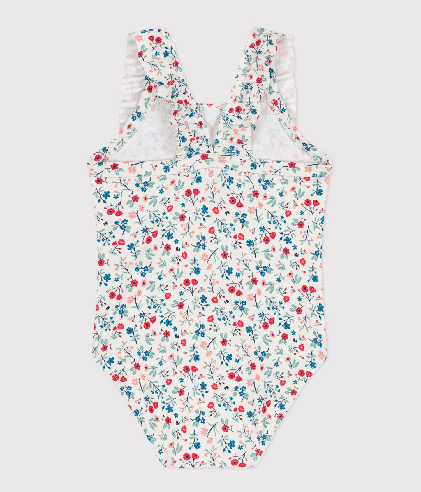 Badedragt til baby med flæser og blomster