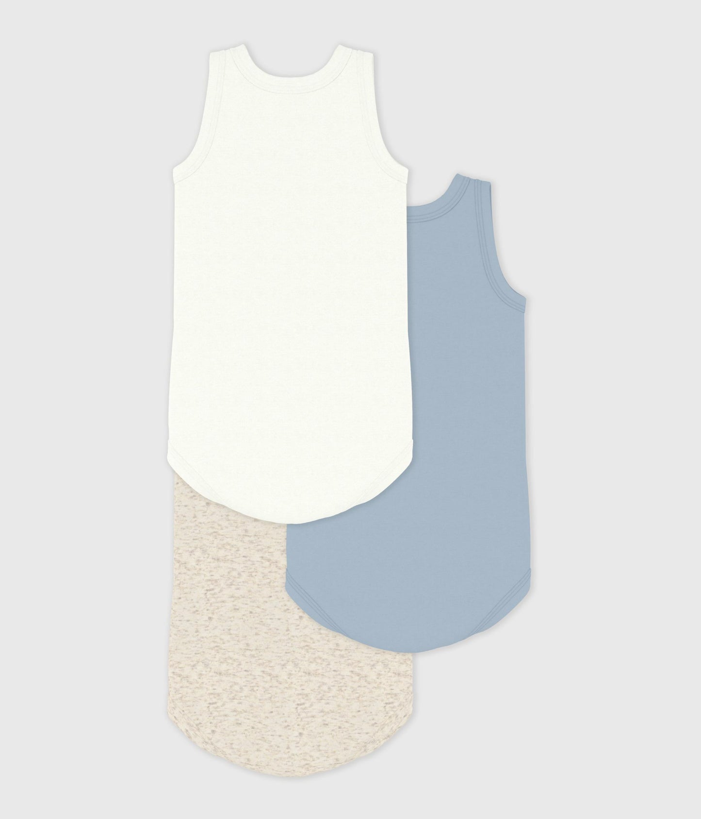 3-pak body med brede stropper - Hvide/blå/beige