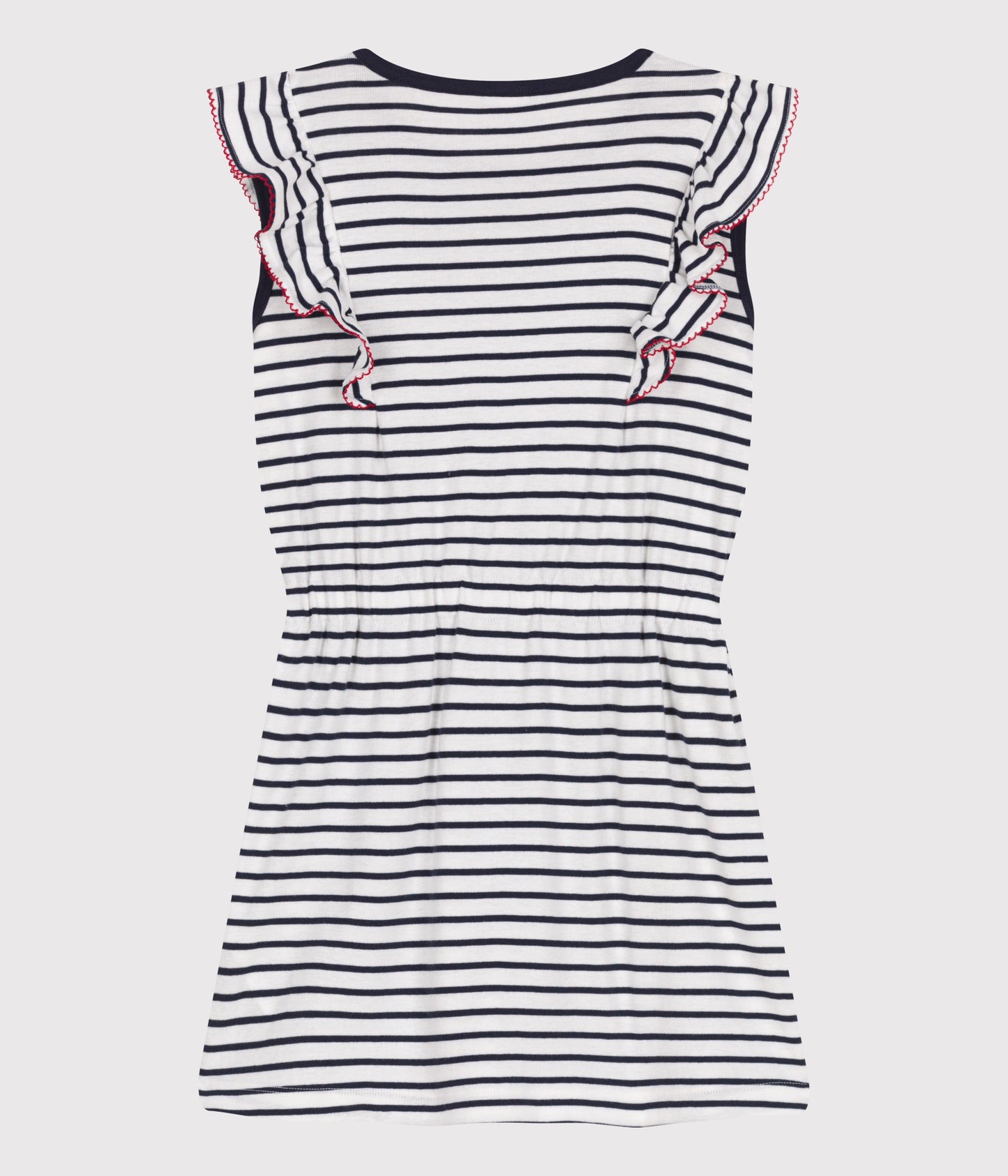 Bomuldskjole uden ærmer til børn med flæser og striber