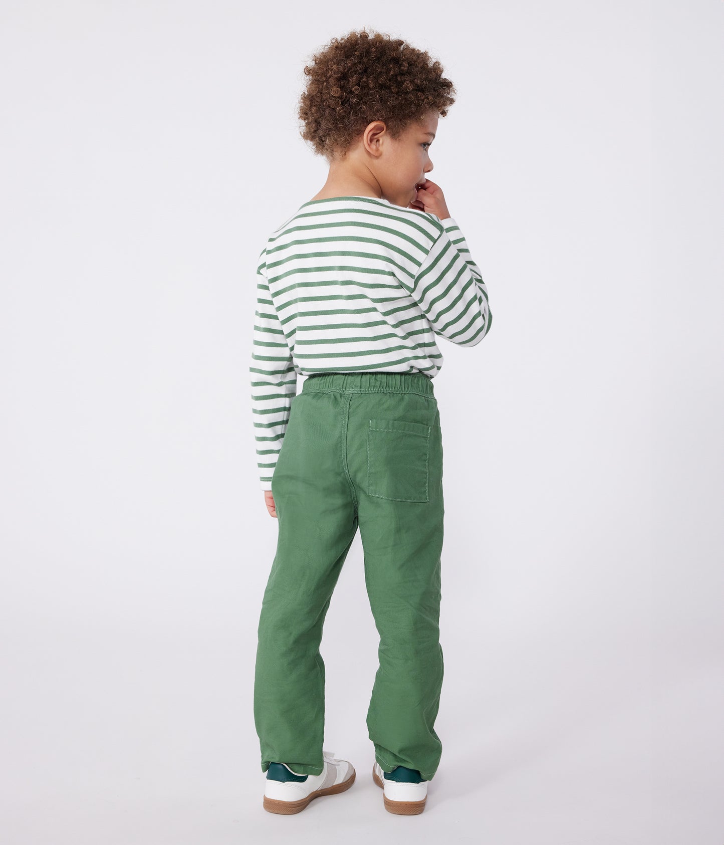Stribet trøje til børn i økologisk bomuld til børn - hvid/grøn