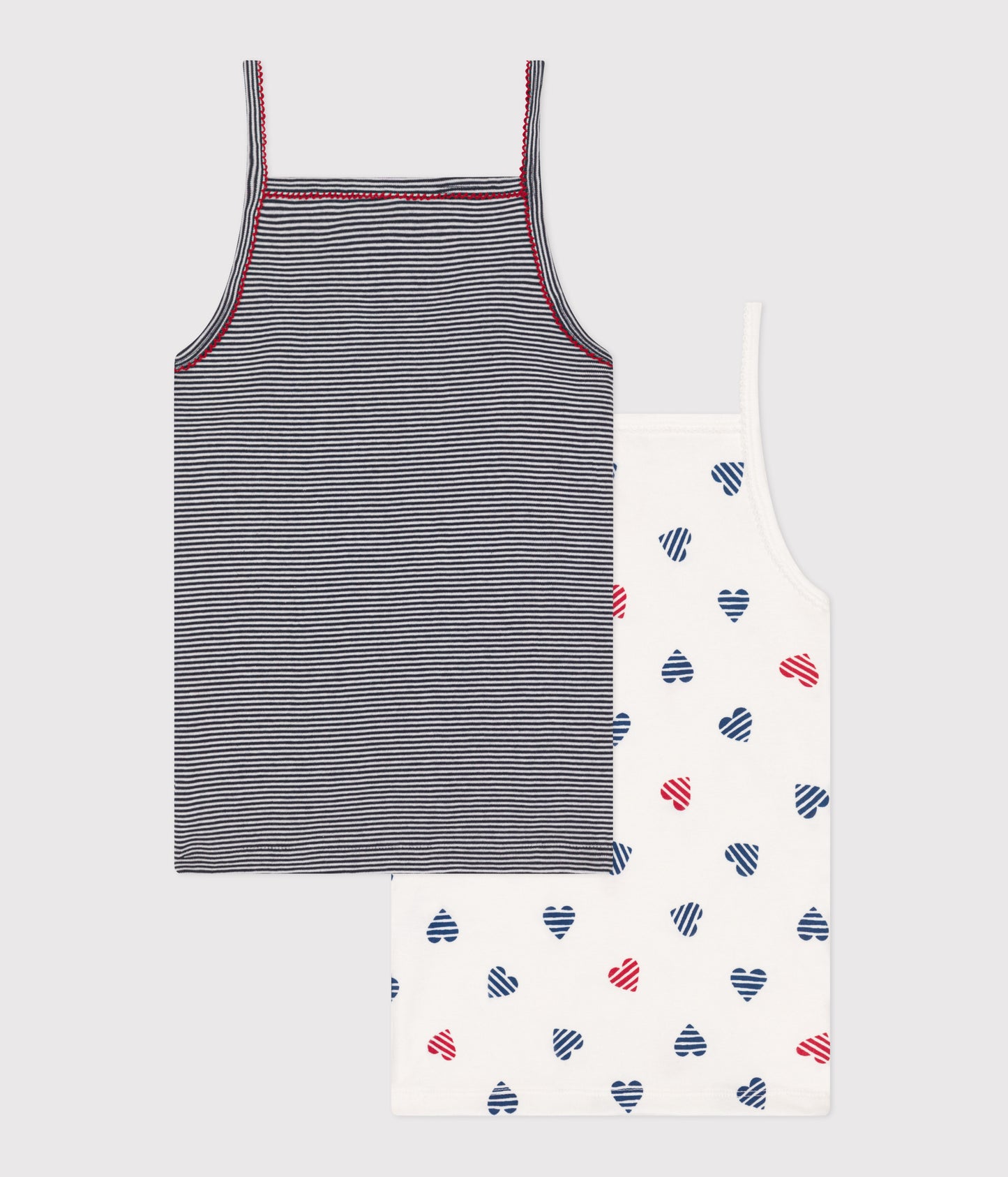 2-pak undertrøjer med fine stropper til piger - striber/hjerter