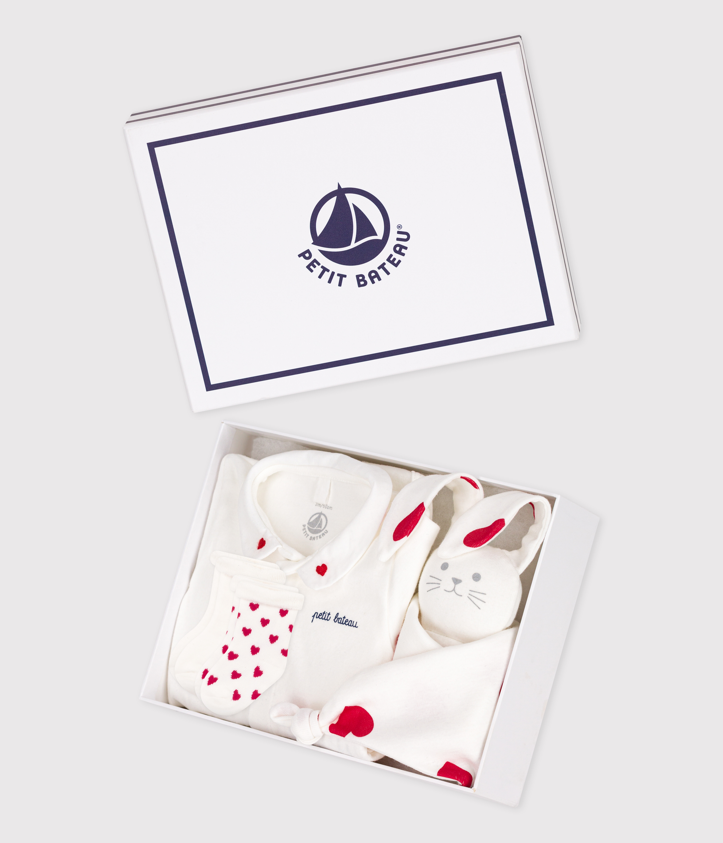 Sæt med body, nusseklud og sokker i bomuld til baby med hjertemønster