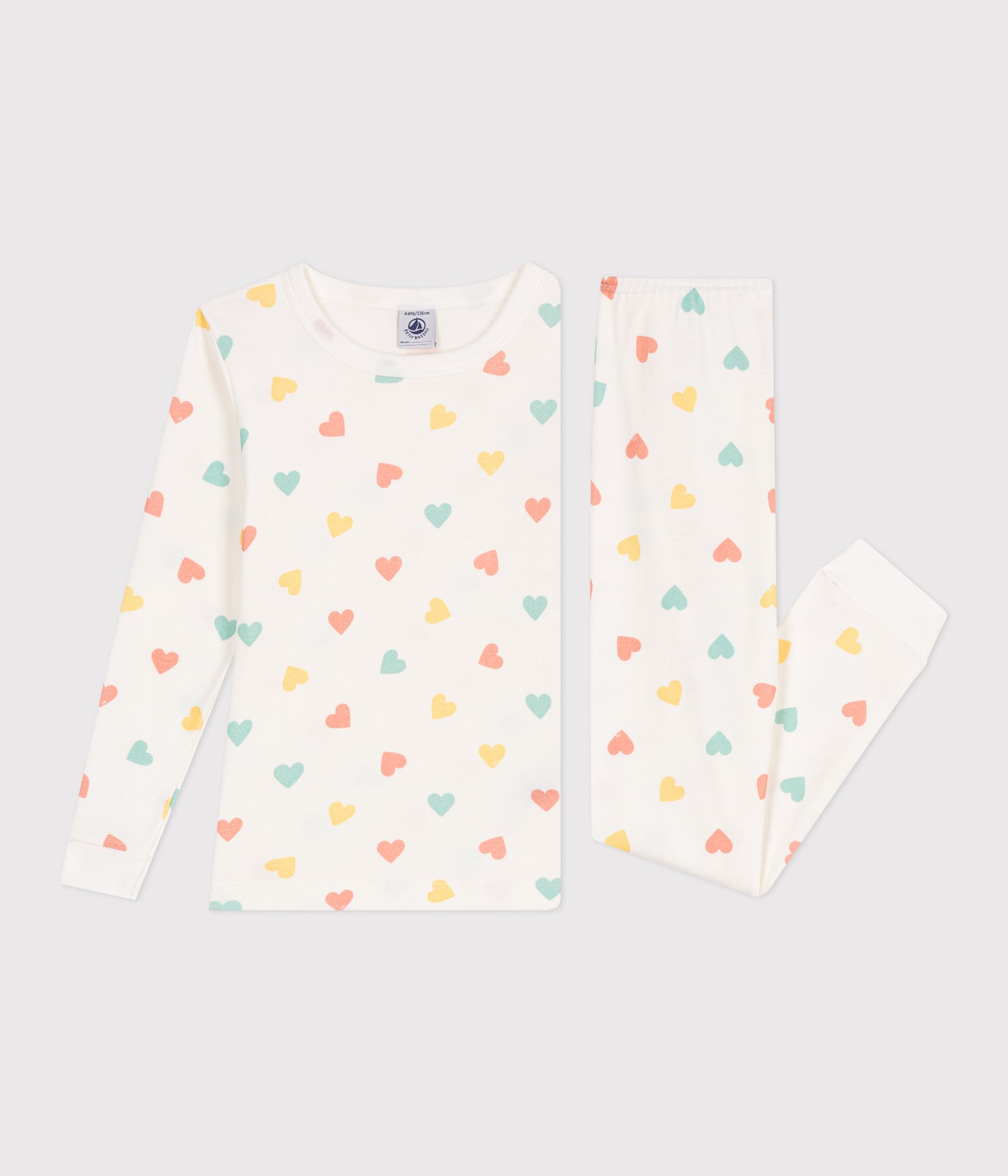Langærmet pyjamas i bomuld med multi hjerter til børn