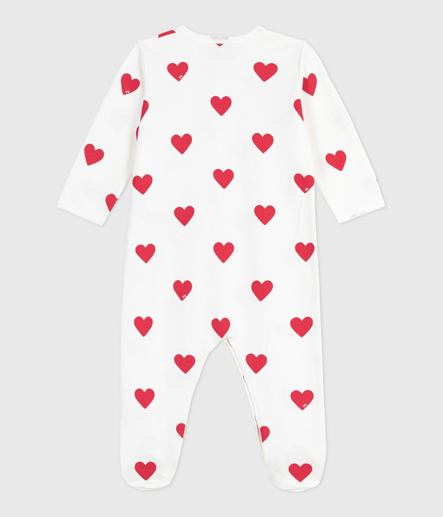 Pyjamas med fødder i børstet fleece - Røde hjerter
