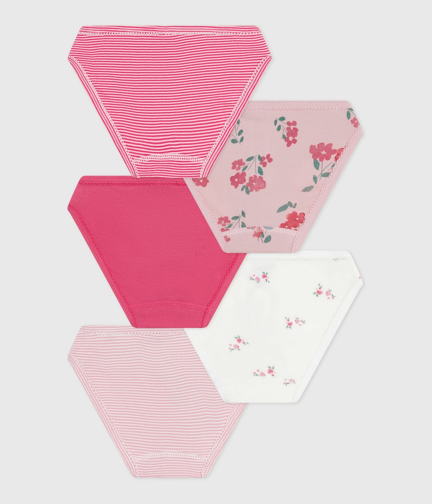 5-pak bomuldstrusser til piger med striber og blomsterprint