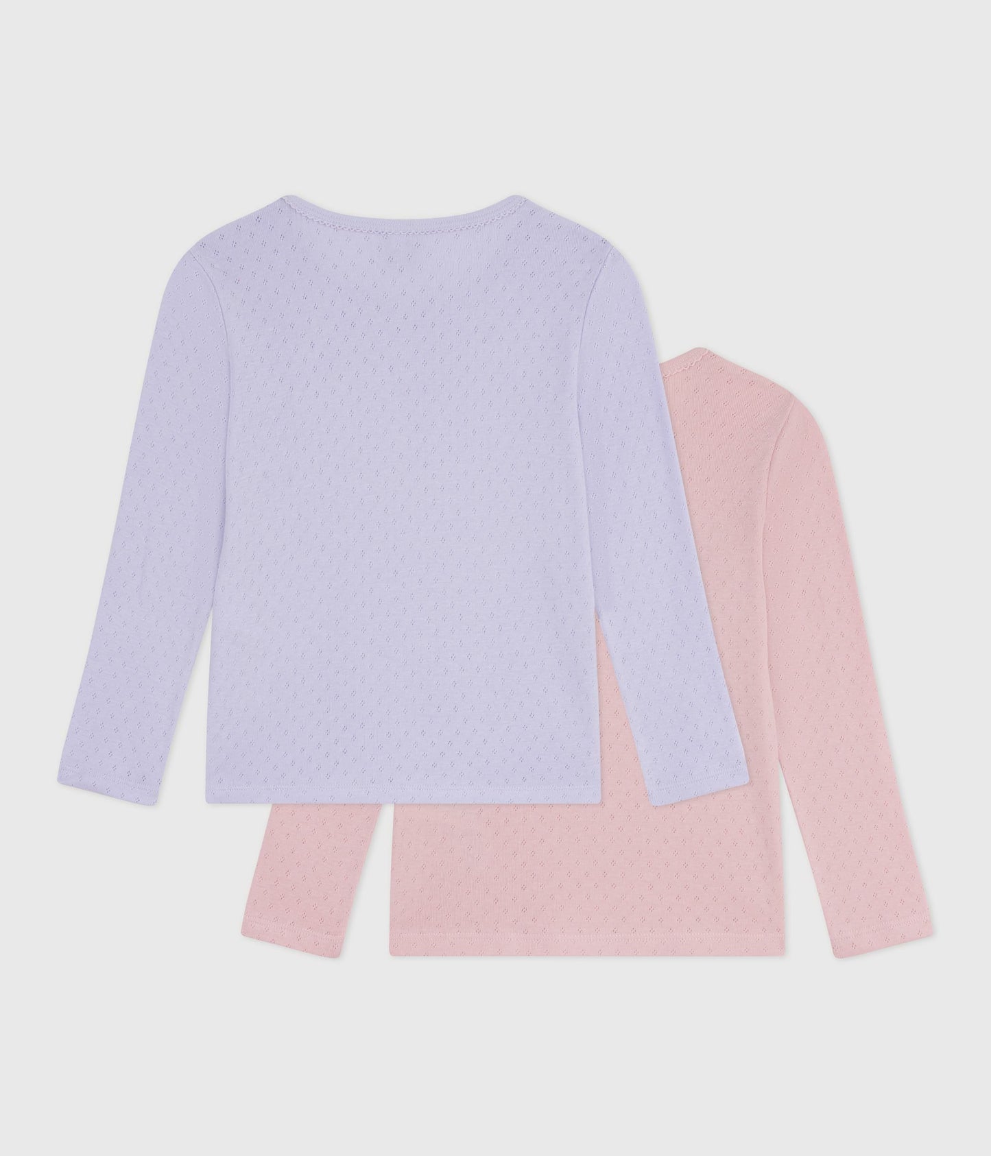 2-pak langærmede t-shirts i ensfarvet pointelle til piger