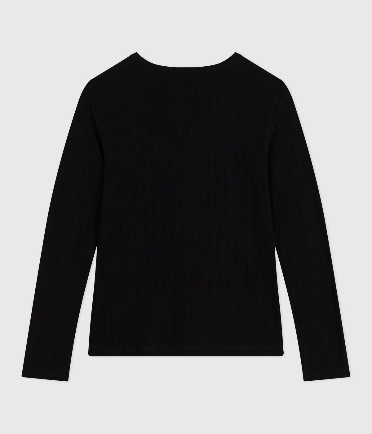 Langærmet t-shirt til kvinder i ensfarvet pointelle - Sort