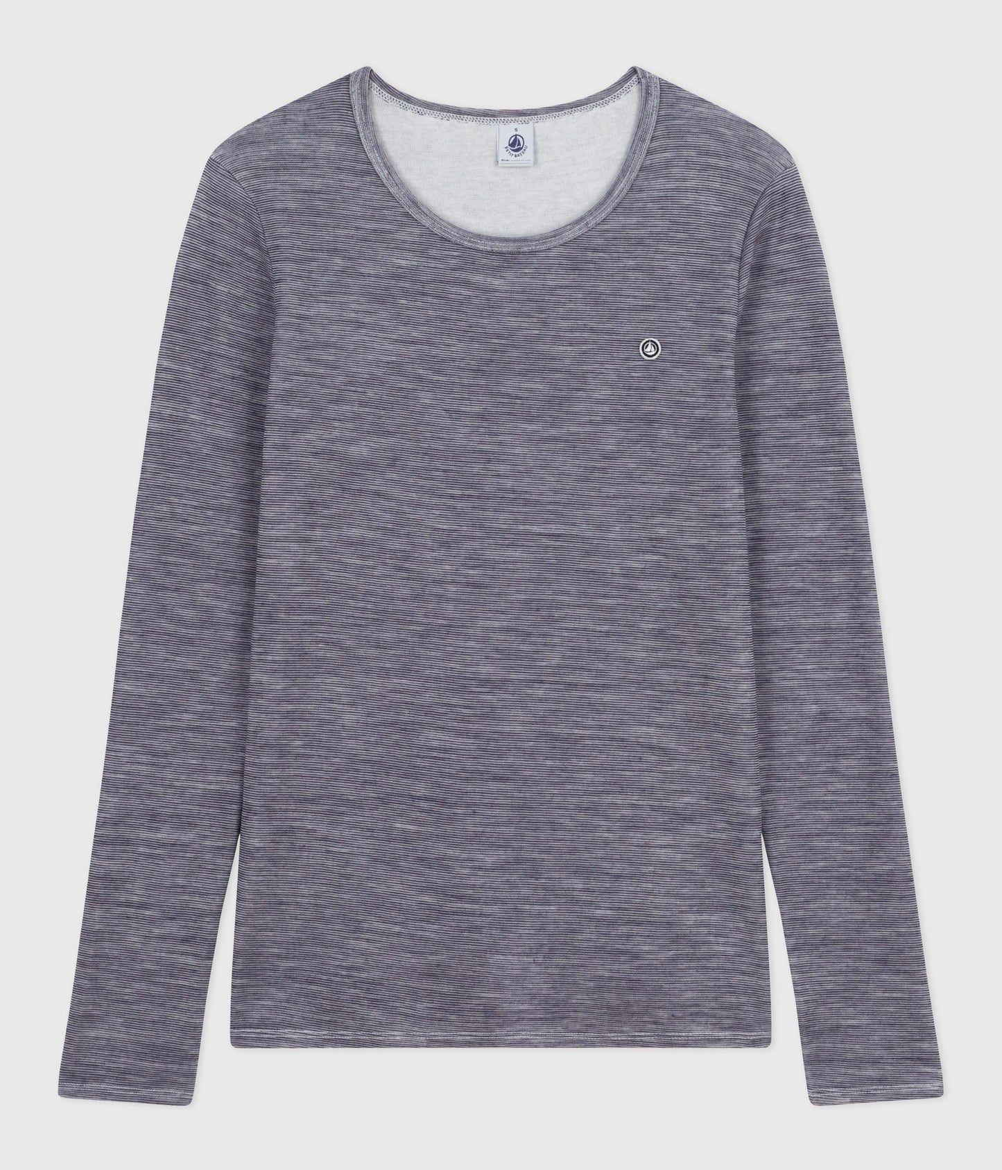 Langærmet t-shirt i uld og bomuld - grå stribet