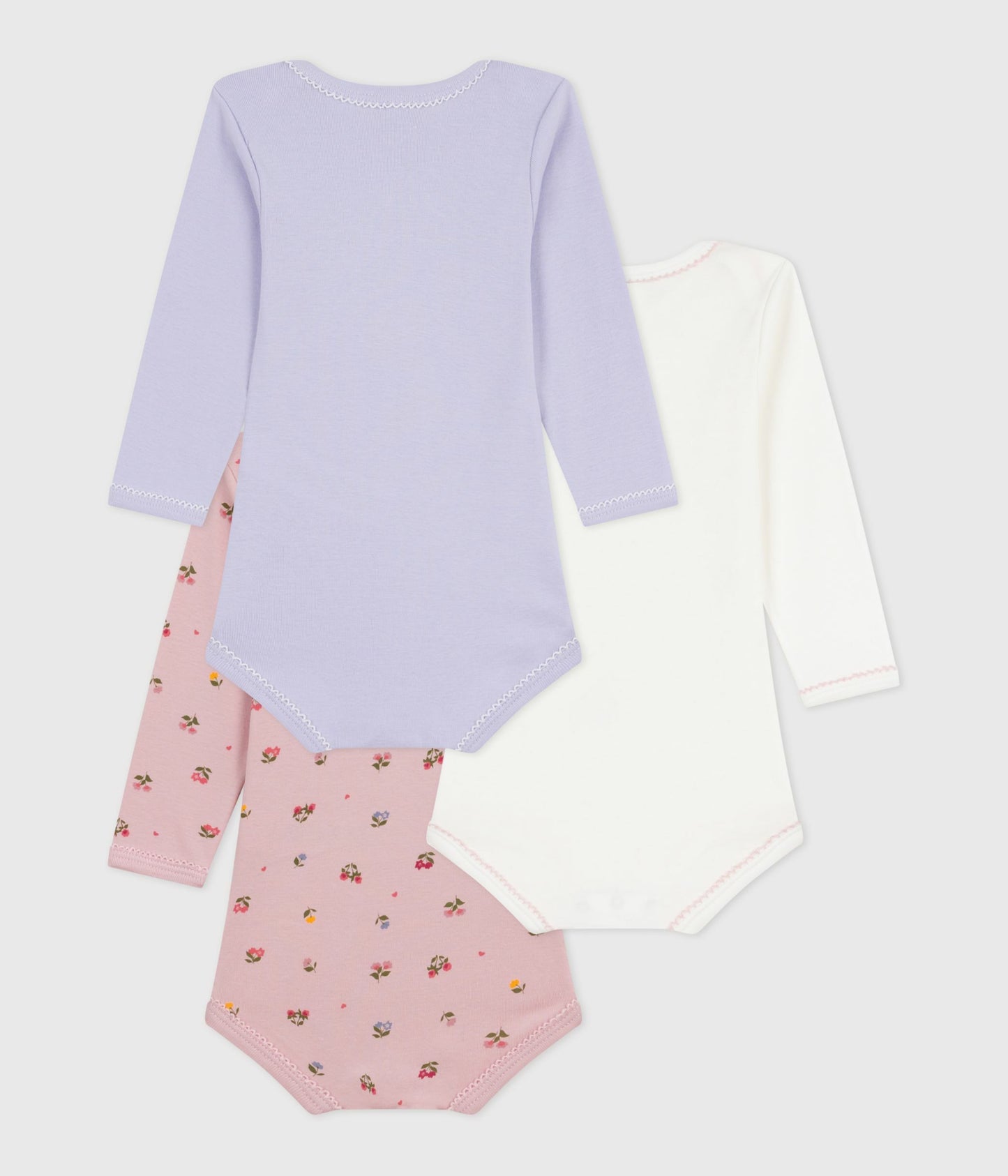 3-pak langærmede body med ensfarvet/blomster