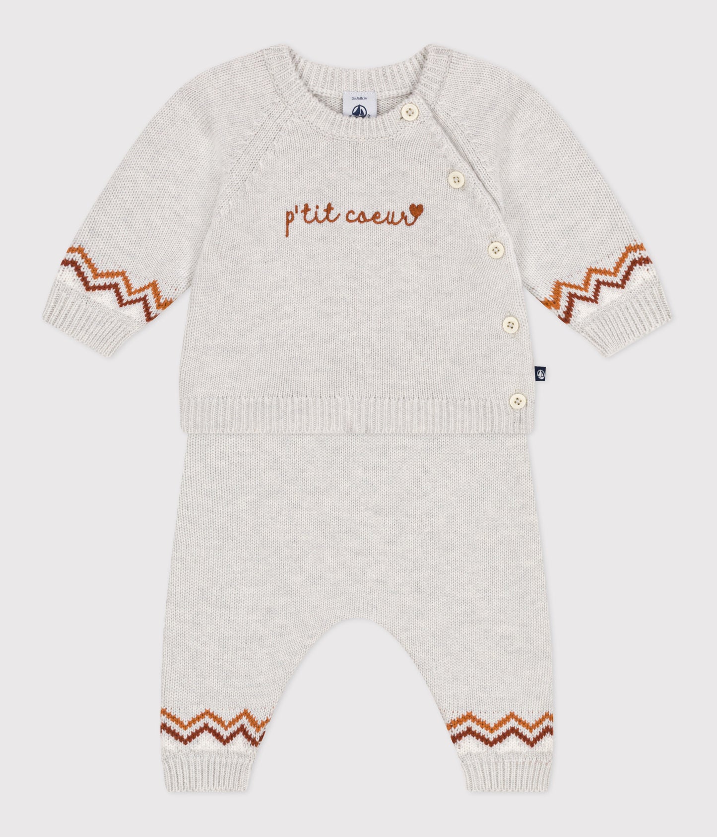 To-delt strikket sæt til baby med "P'tit Cæur" logo