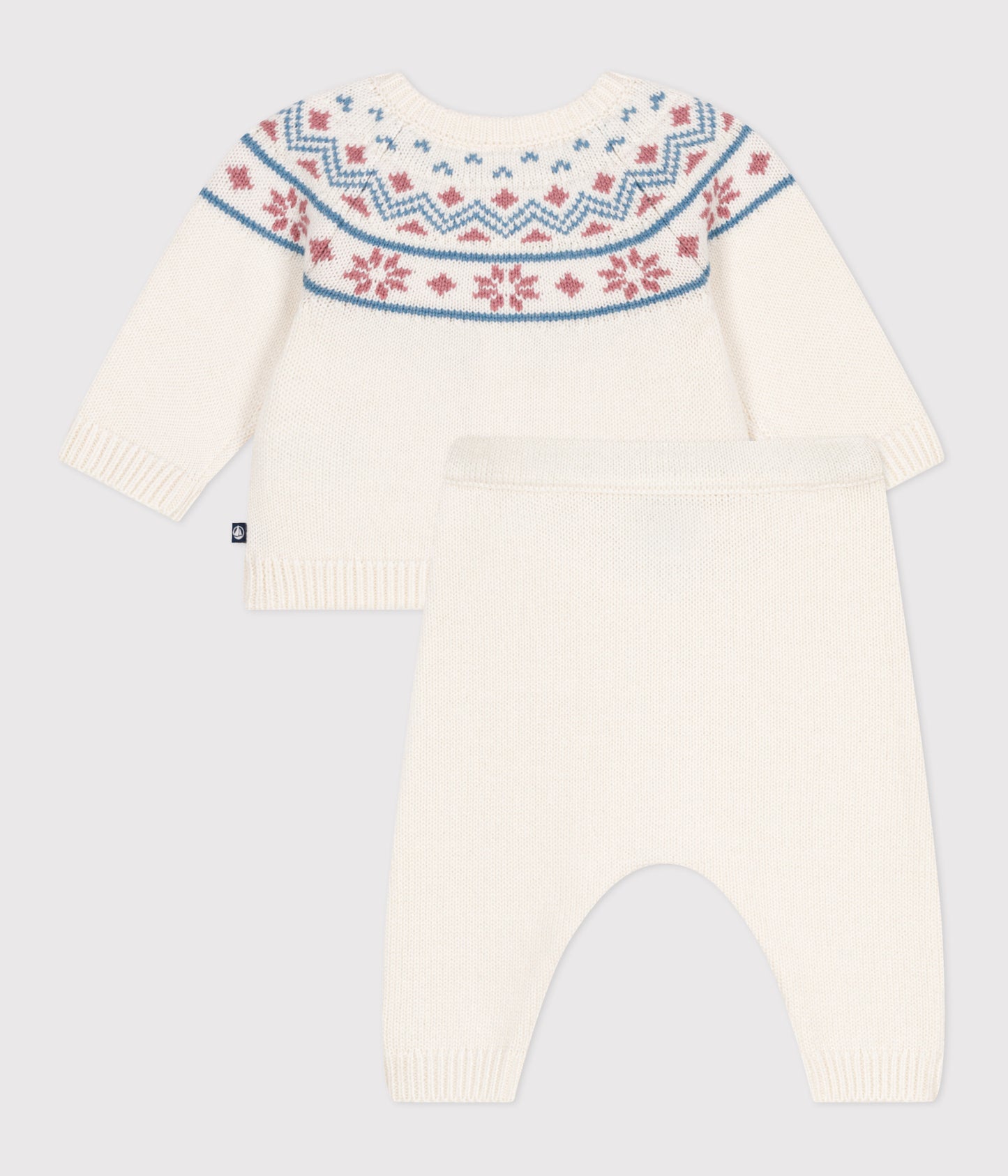 To-delt strikket sæt til baby i hvid med jacquard cardigan