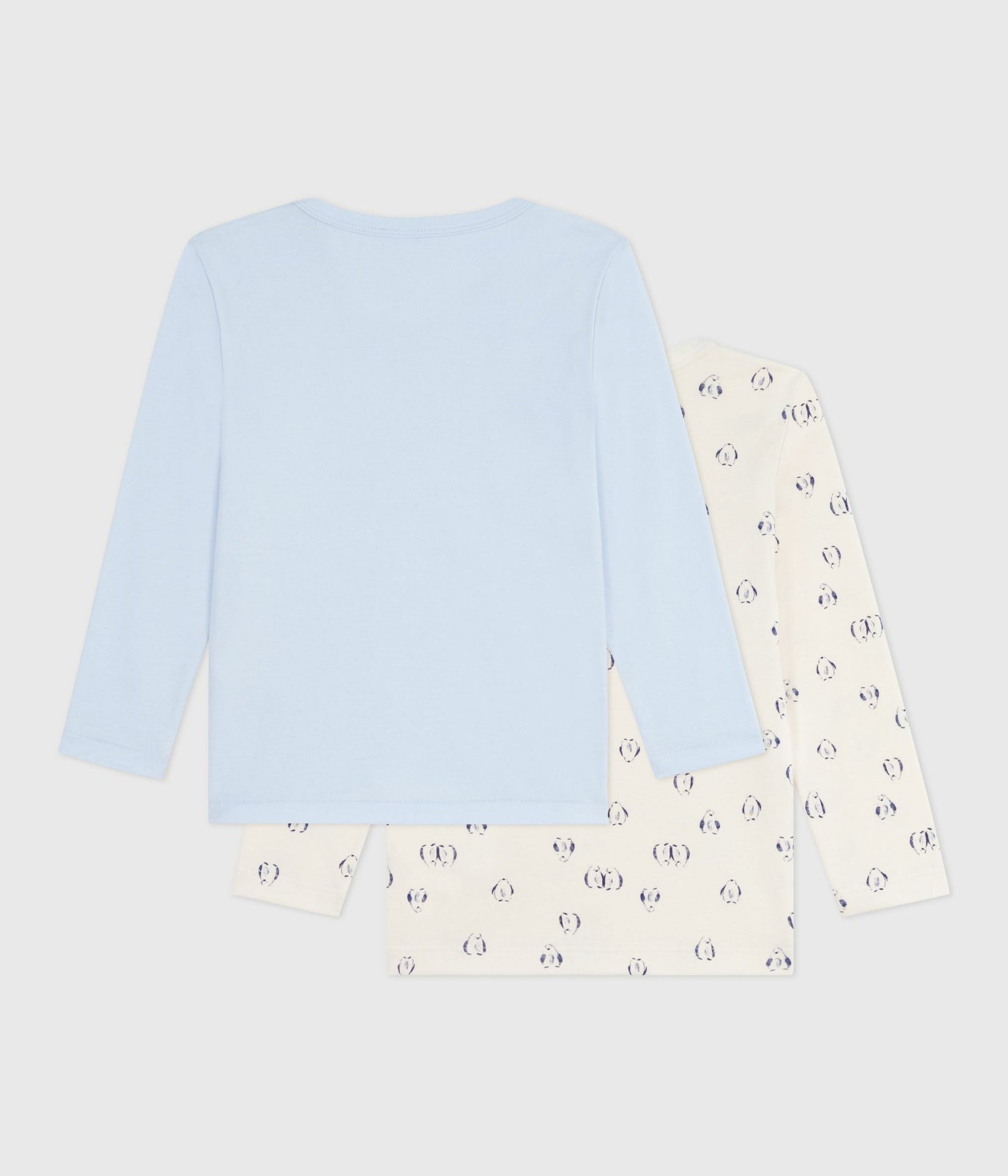 2-pak langærmede t-shirts i bomuld - lyseblå og hvid/pingvin
