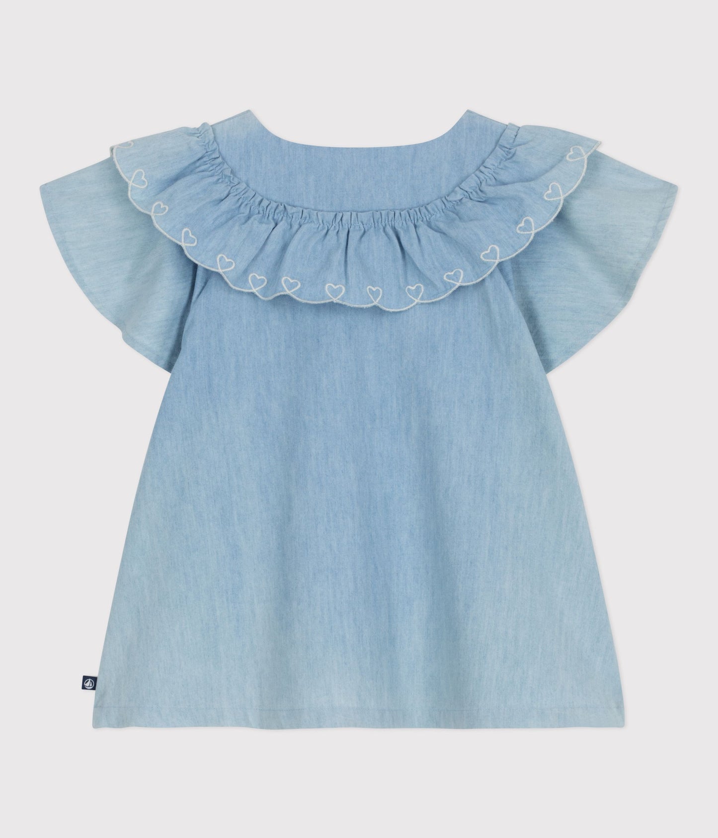 Bomuldsbluse i chambray-stof til piger - Bleu clair