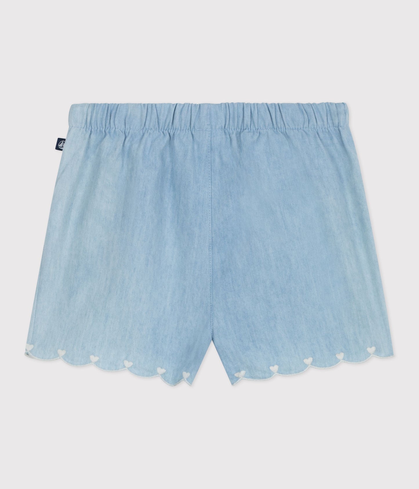 Shorts i broderet chambray-stof til baby - Bleu Clair