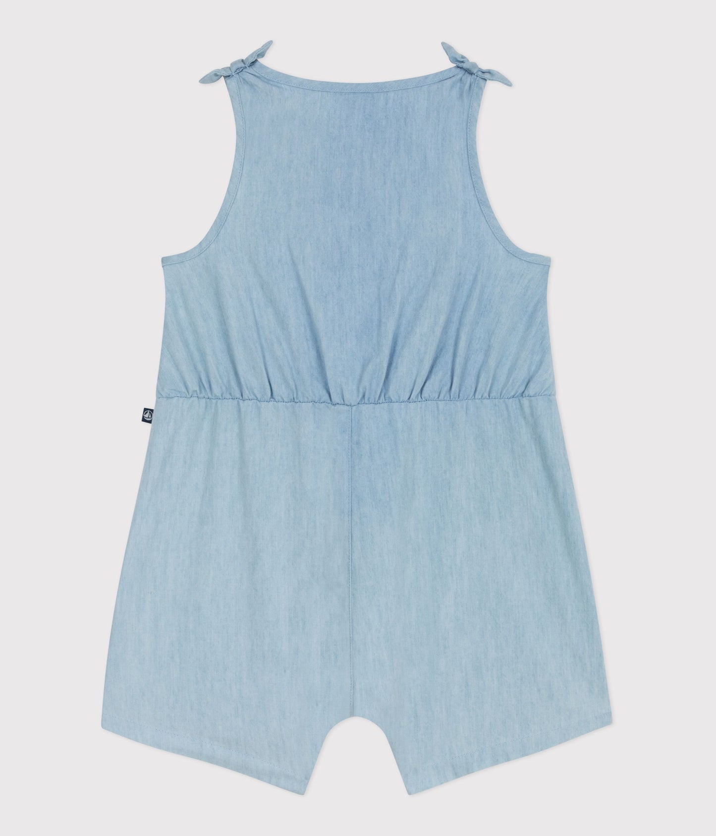 Kort heldragt i chambray-stof til baby - Bleu clair