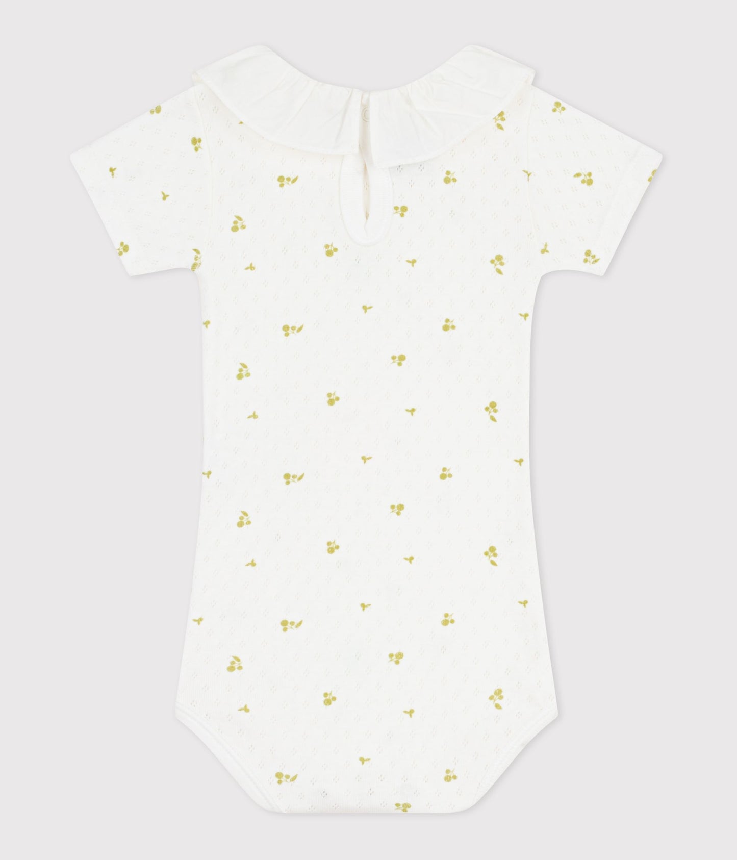 Kortærmet body i pointelle - hvid/blomster