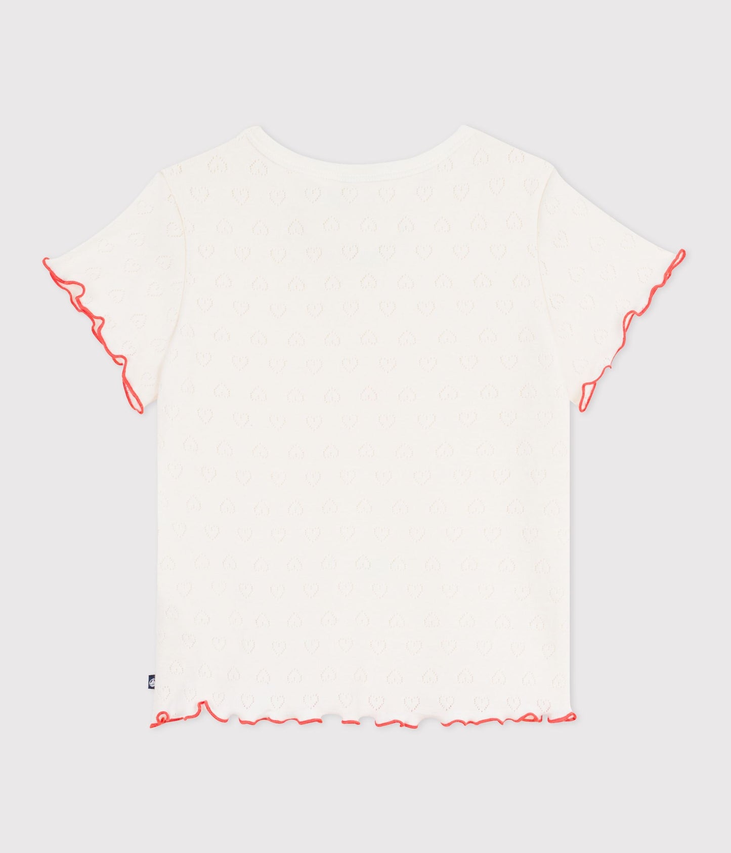 T-shirt med hjerte pointelle - Milk m/rød bølgekant