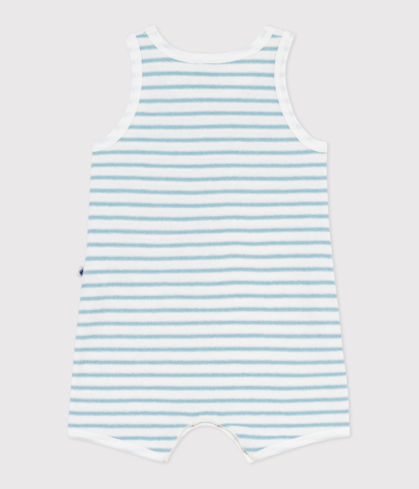 Ærmeløs kort babyjumpsuit i stribet bomuldsfrotté