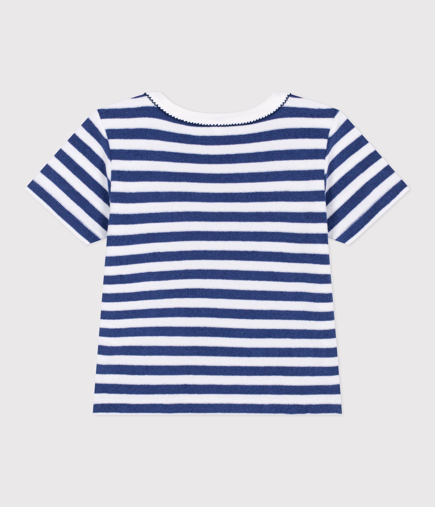 T-shirt i bomuldsfrotté og bådudskæring til piger - Blå striber
