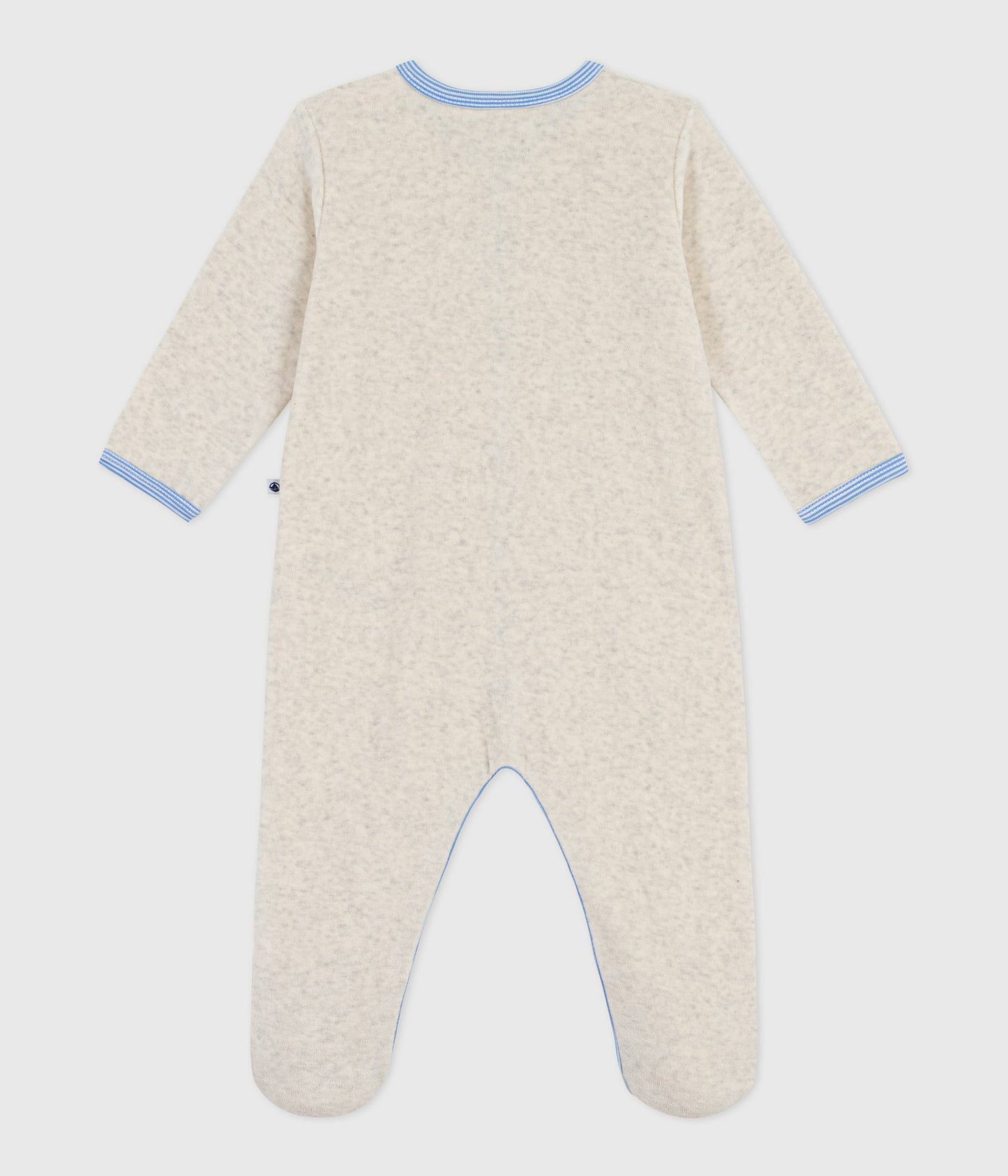 Ensfarvet velour-pyjamas i beige/blå strib