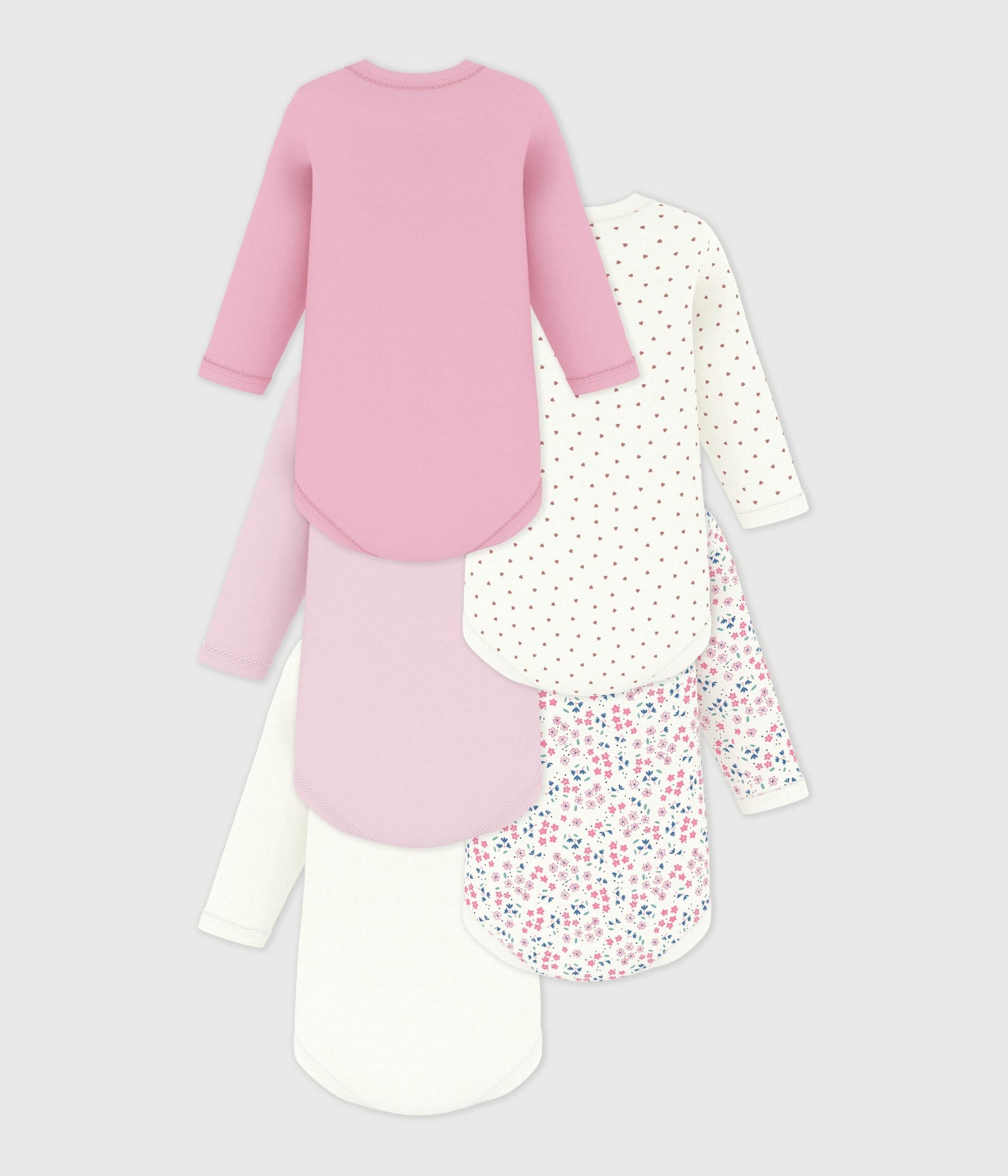 5-pak langærmede body - Ensfarvede/blomster