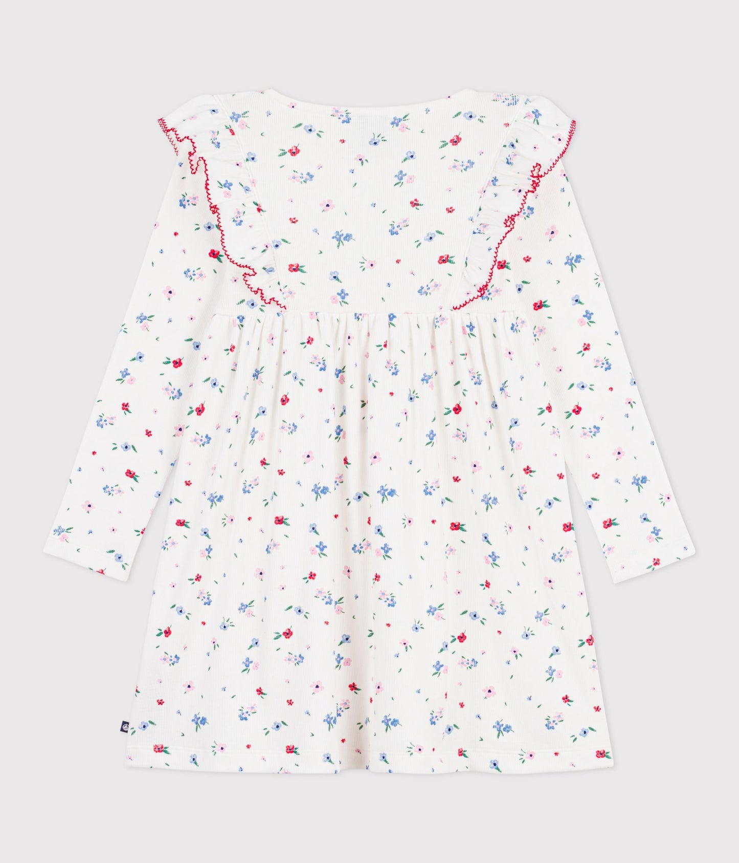 Bomuldskjole med lange ærmer og blomsterprint