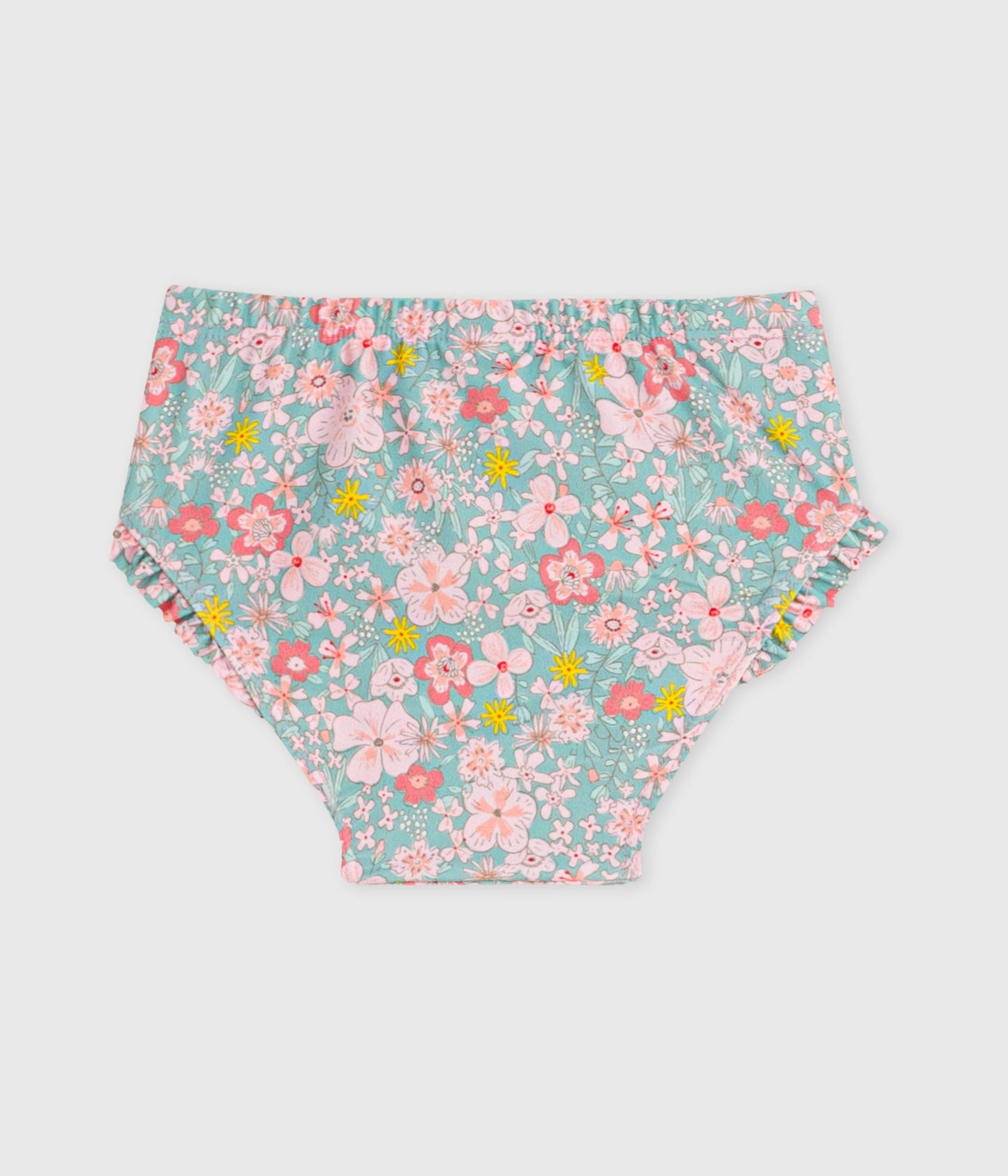 Badebukser med flæser og blomsterprint til baby