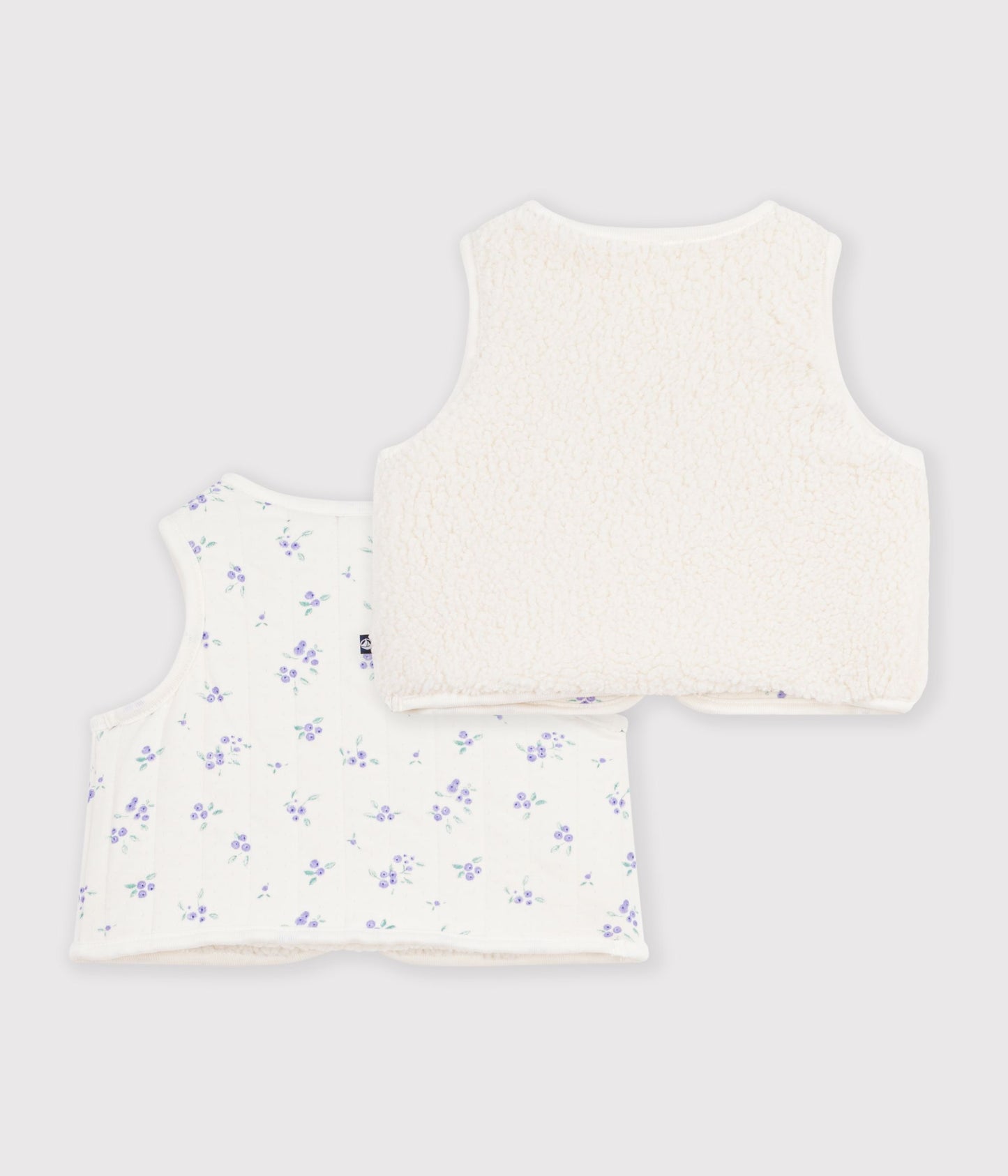 Floral printet bomulds og sherpa vest til baby