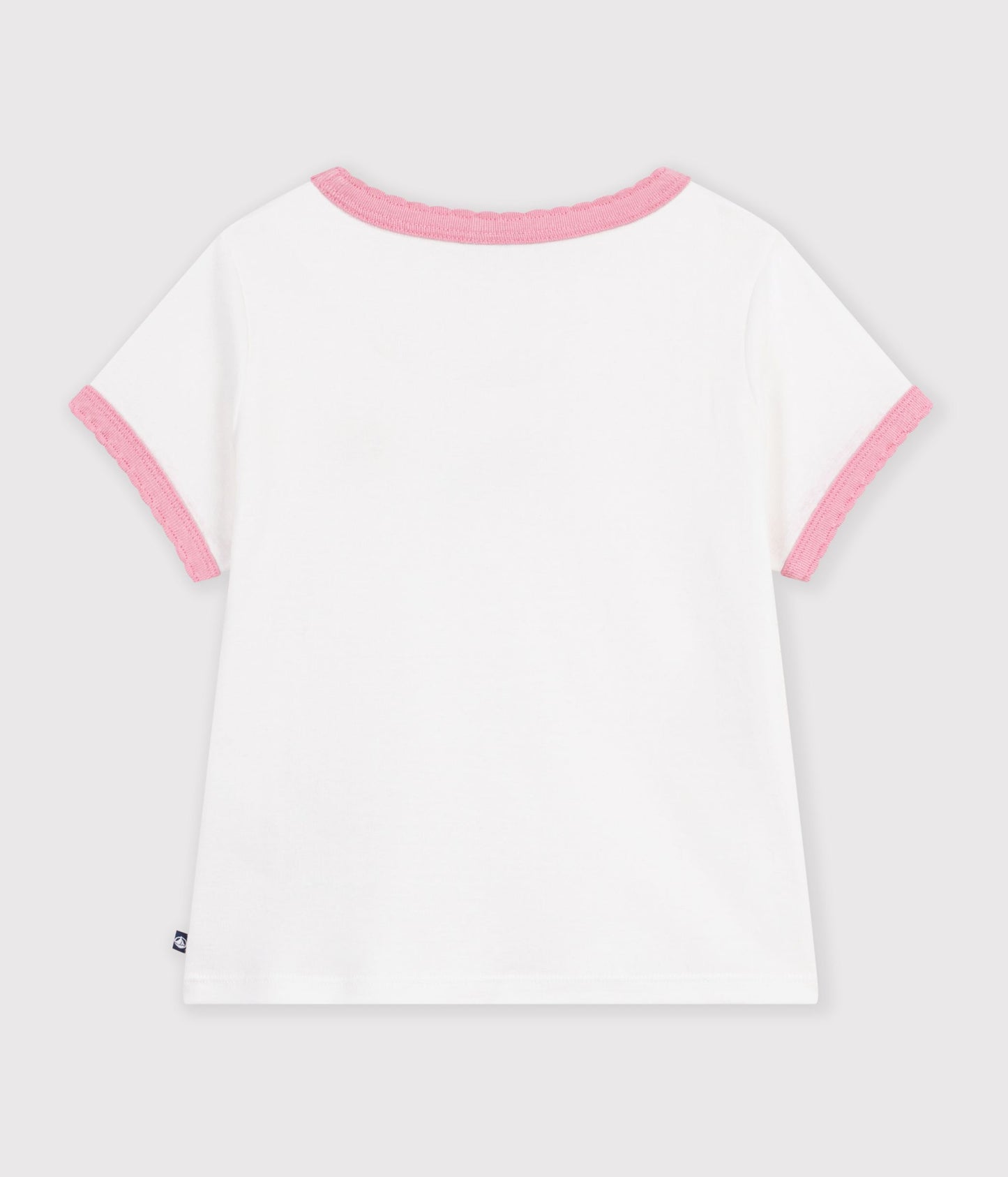 T-shirt med broderet hjerte til børn - Lyserød bølgekant