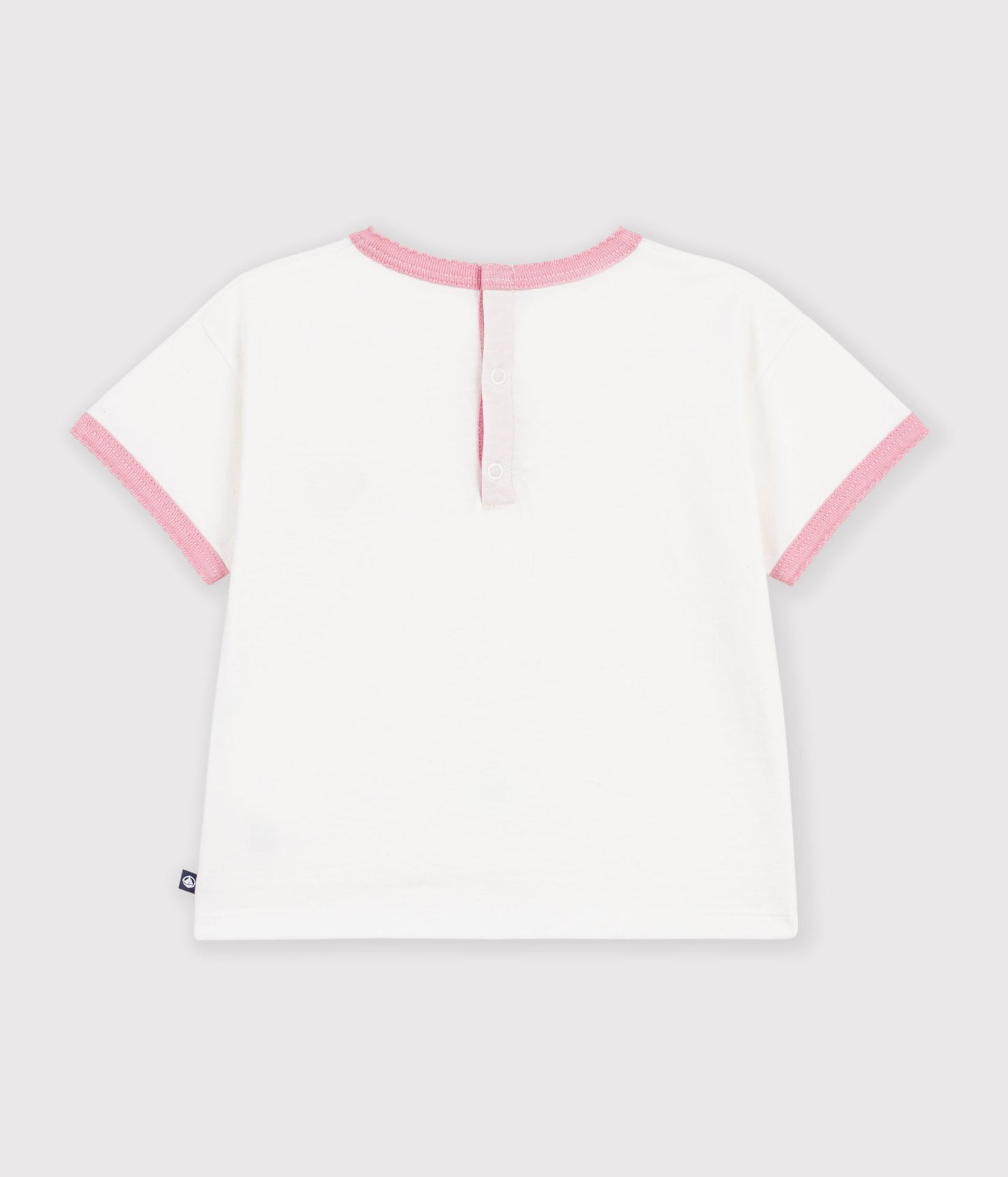 T-shirt med broderet hjerte - Lyserød bølgekant