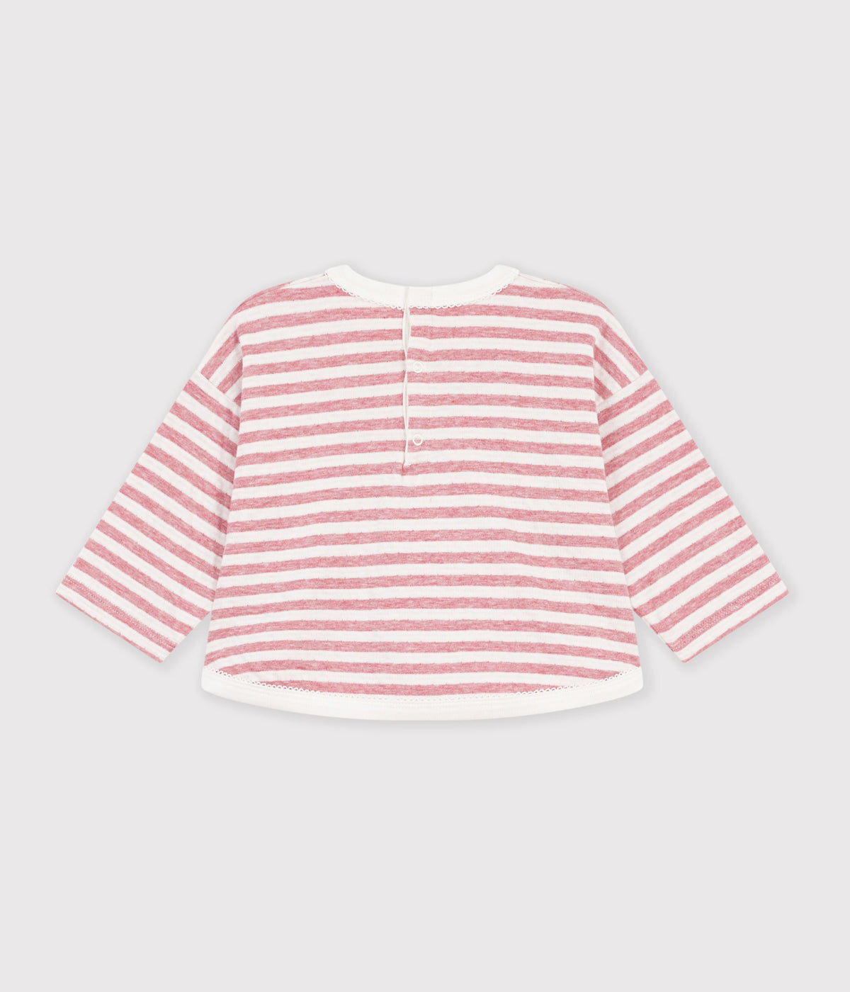 Langærmet stribet t-shirt til baby - ROSEA/MILK