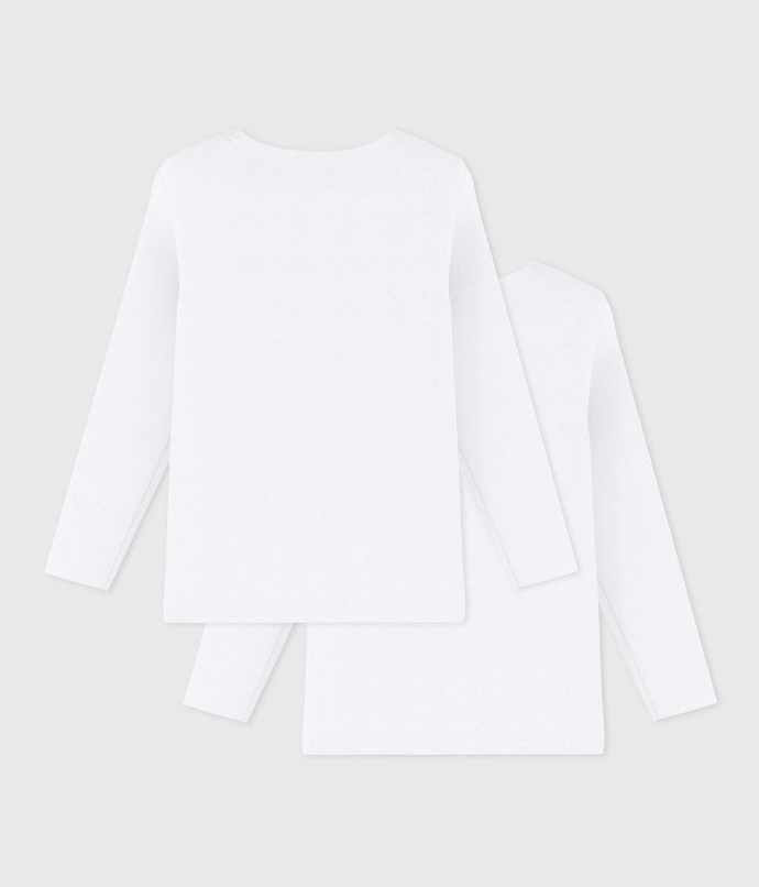 2-pak langærmede t-shirts i bomuld til børn i ensfarvet hvid