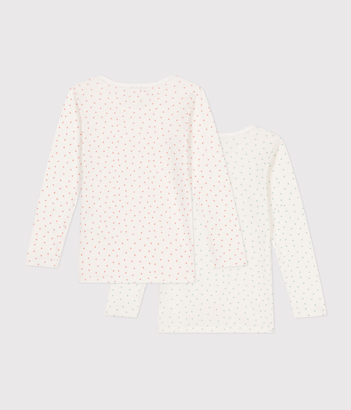2-pak langærmede t-shirts i bomuld til børn med mini hjertemønster
