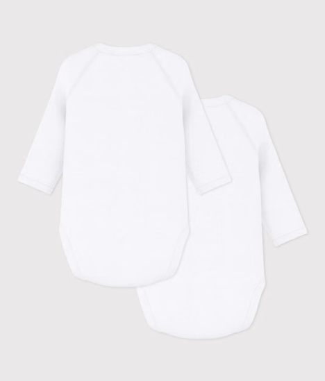 2-pak langærmede body med krydslukning - hvide ensfarvet