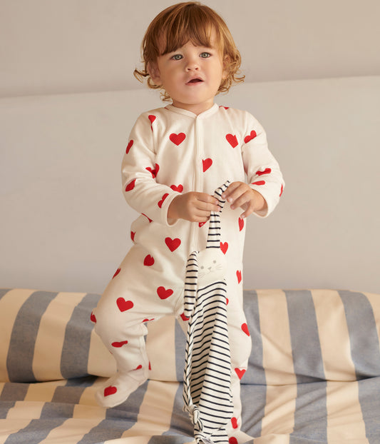 Pyjamas i bomuld til baby med røde hjerter