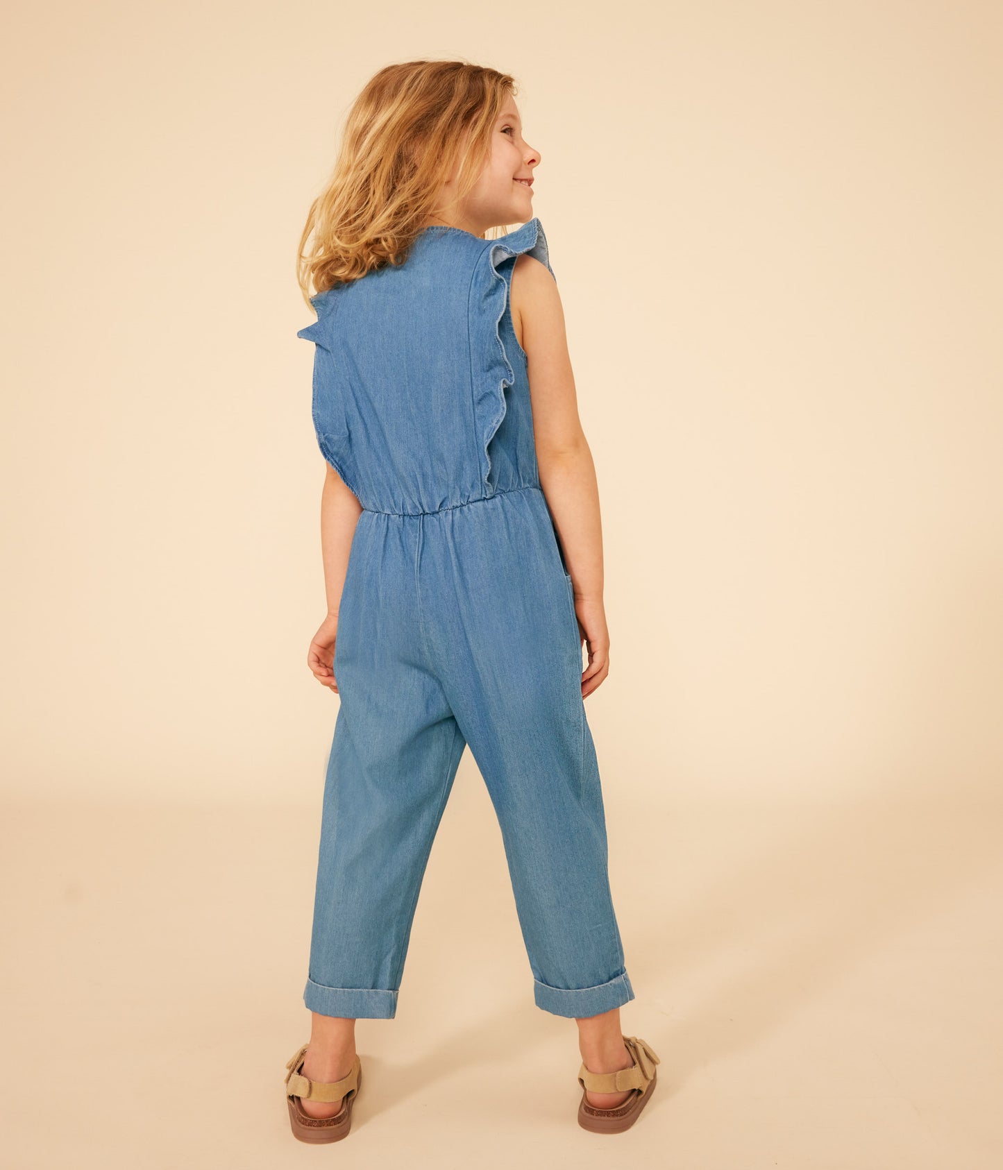 Buksedragt i let denim til piger