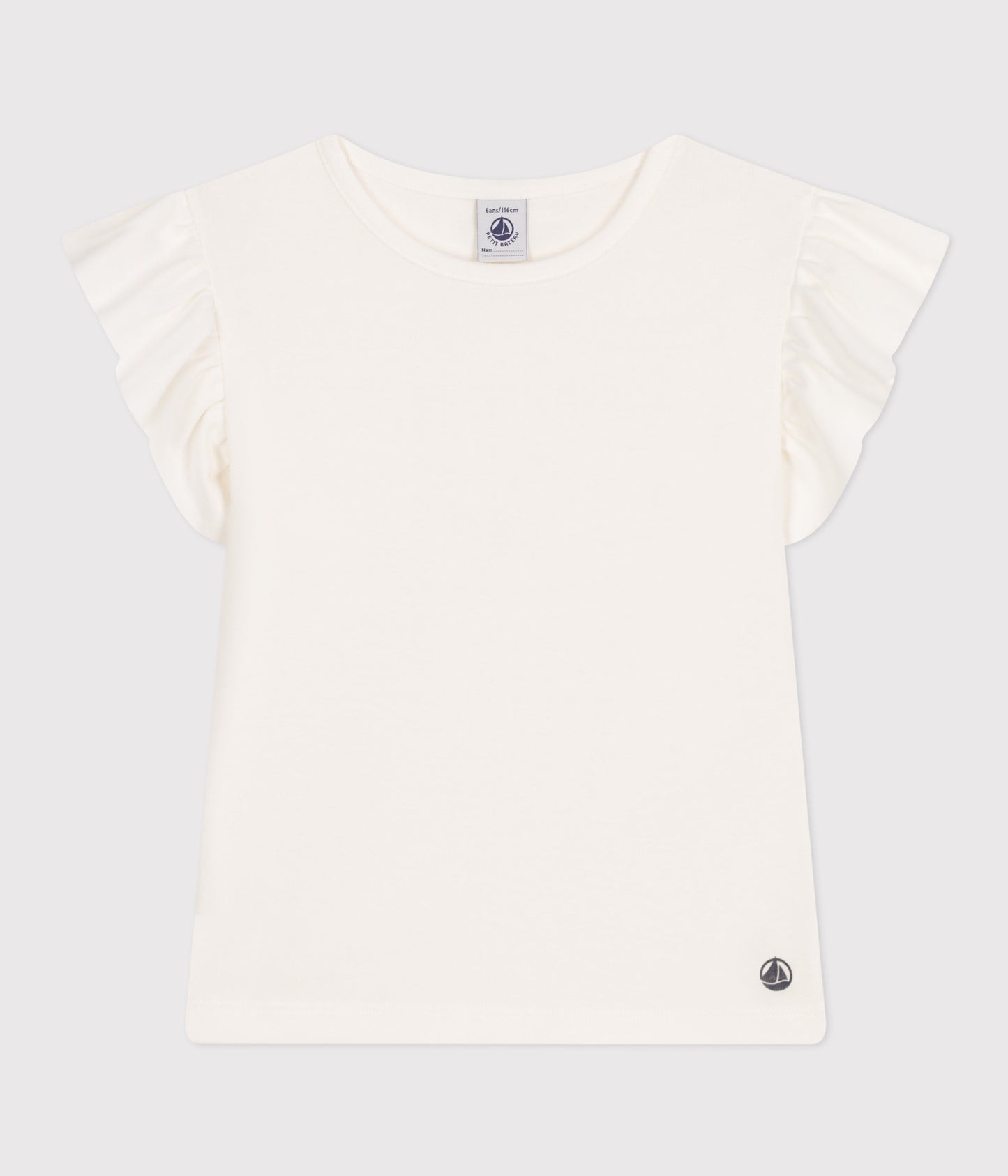 T-shirt i ensfarvet med flæseærme til piger - hvid