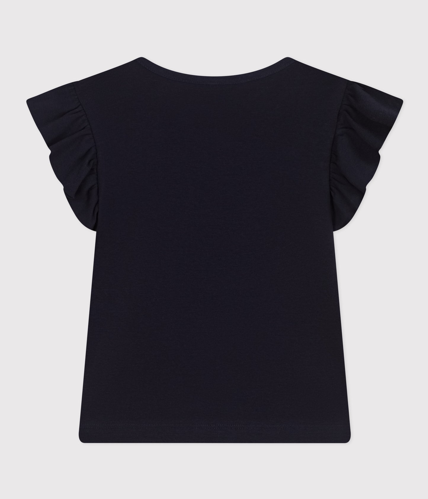 T-shirt i mørkeblå med flæseærmer til piger