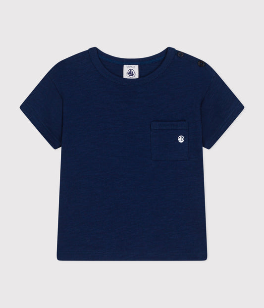 T-shirt i jersey med lomme til baby - mørkeblå